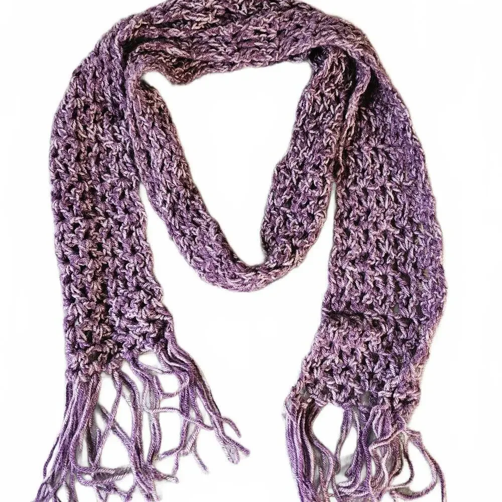 Handmade Purple Crochet Scarf with Fringe